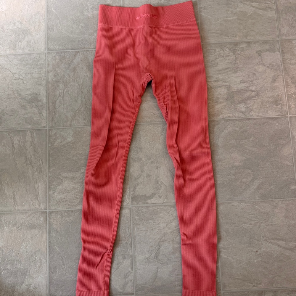 Ribbed Coral High-Waist Leggings for Women